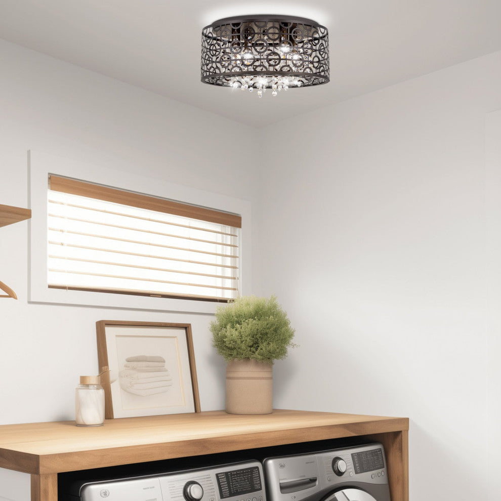 Kira Home Brielle 15" Chic Crystal Flush Mount Chandelier, Round Metal Shade