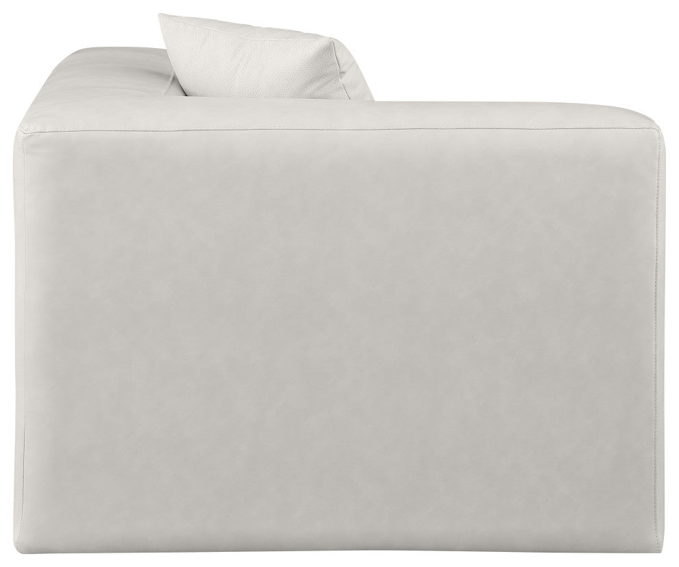 Cube Upholstered Modular Component, Cream, Vegan Leather, Corner Chair