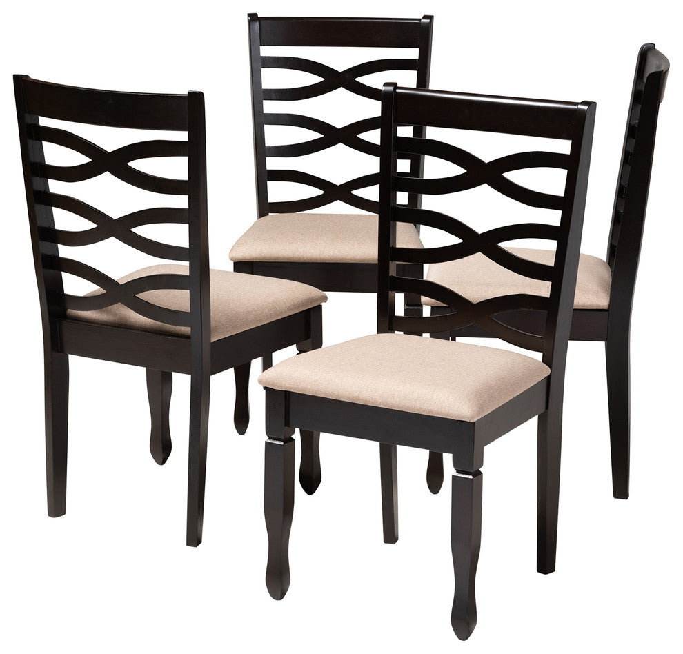Brande Sand Fabric Espresso Brown Finish Dining Chairs, Set of 4