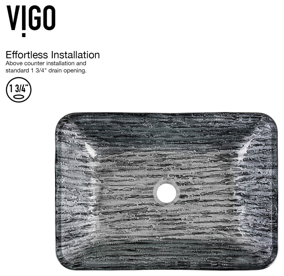 VIGO Donatello 18"L x 13"W x 4"H Glass Rectangular Vessel Bathroom Sink in Gray