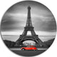 Eiffel And Old Red Car, Landscape Art Round Wall Art, 11"