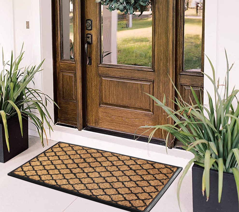 A1HC Orgee Pattern Rubber & Coir Large Outdoor Durable Doormat, 30"X48", Black