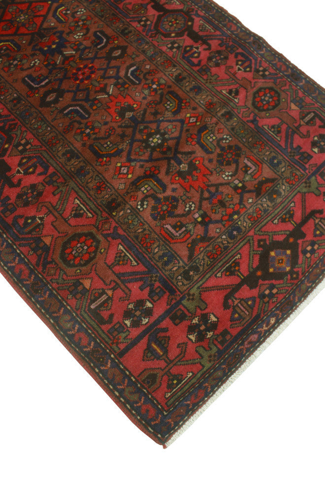 Fine Vintage Distressed Waqi Brown/Rose Runner, 3'6x9'9