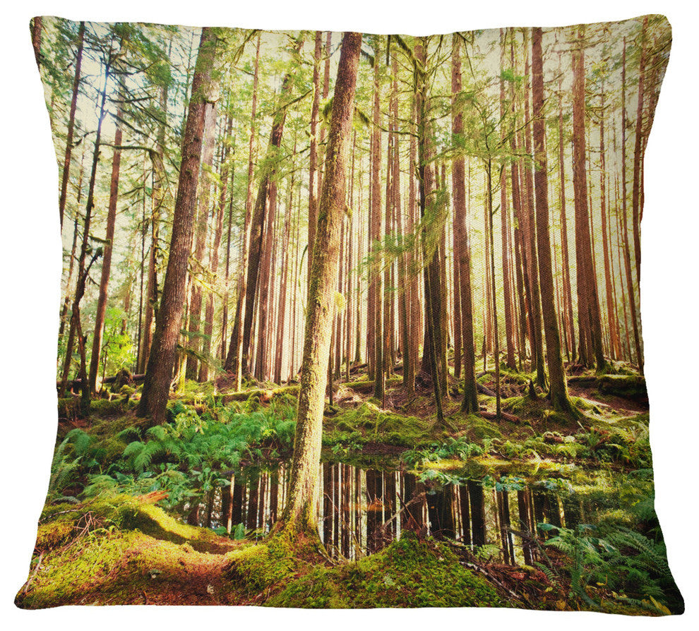 Dense Trees in Green Rain Forest Landscape Printed Throw Pillow, 18"x18"