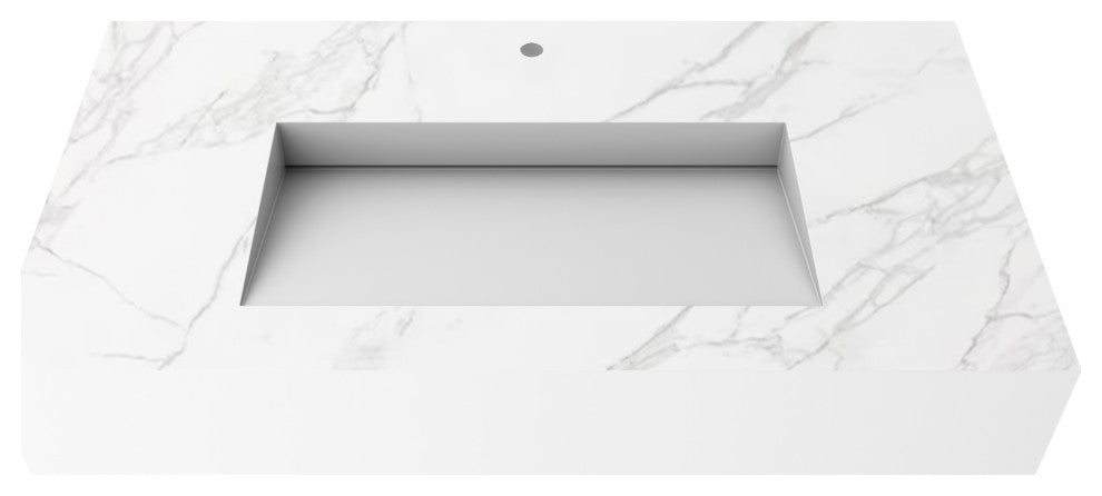 CastelloUSA Pyramid Solid Surface Wall Mounted Ramp Basin Sink, Marble, 36", Standard