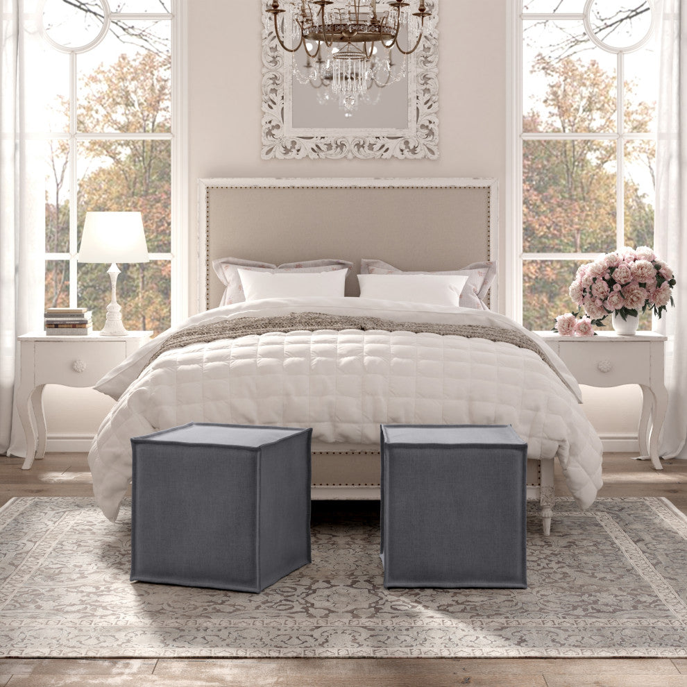 Rustic Manor Jazmyn Ottoman Upholstered, Linen, Dark Gray