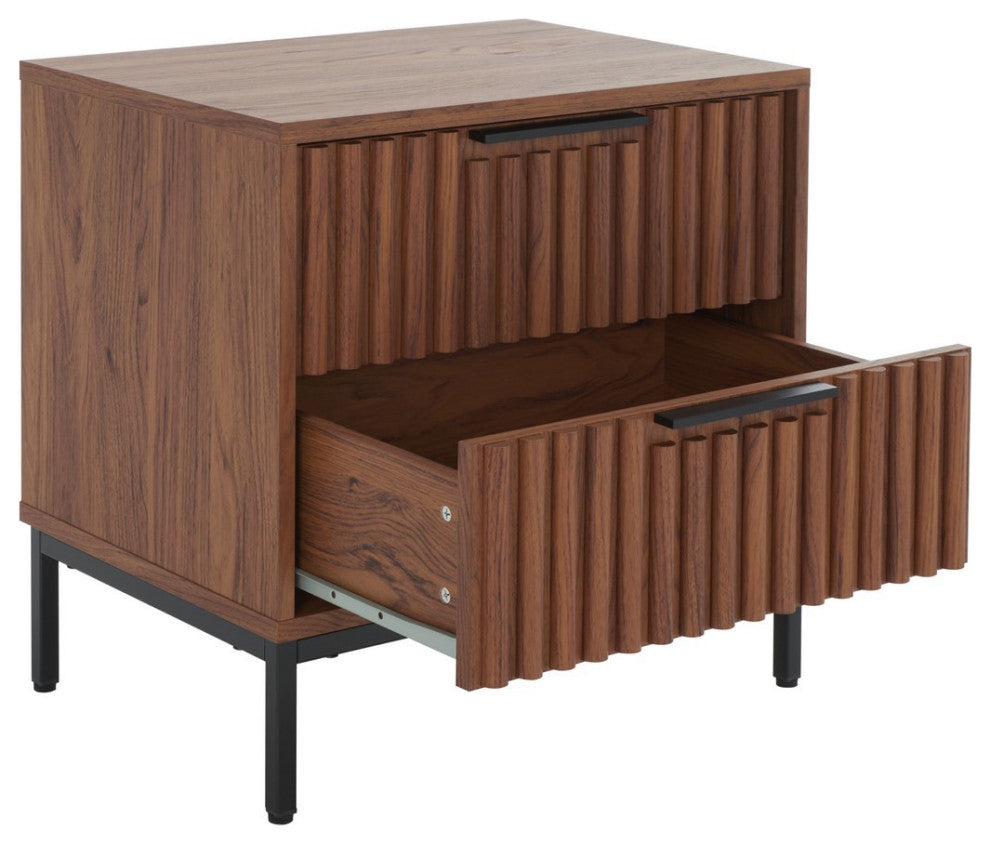 Safavieh Lylia 2 Drawer Nightstand, Walnut/Black