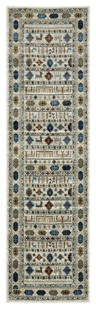Vander Tribal Border Ivory/Multi Indoor Area Rug, Ivory, 2'3"x7'6"