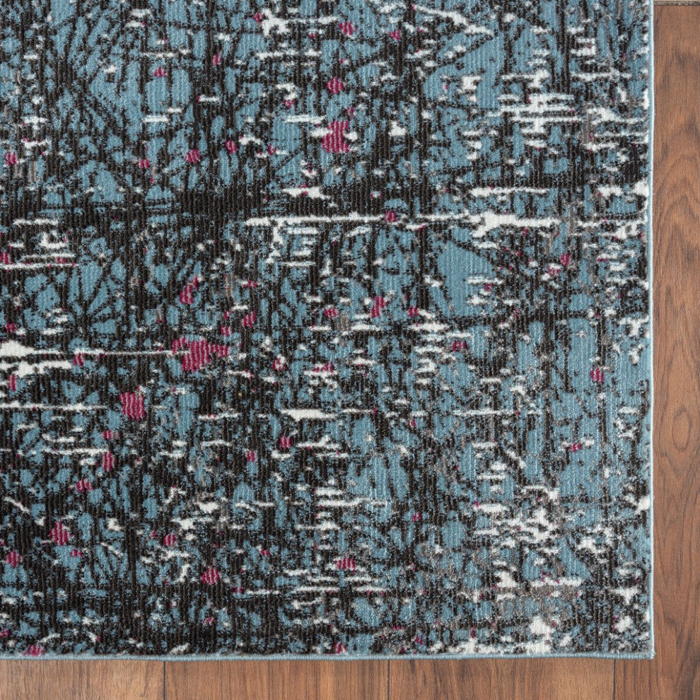 8??x 10??Blue Chaotic Strokes Area Rug