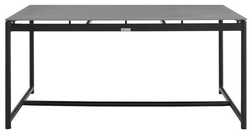 Crown 7-Piece Black Aluminum and Teak Outdoor Dining Set With Dark Gray Fabric