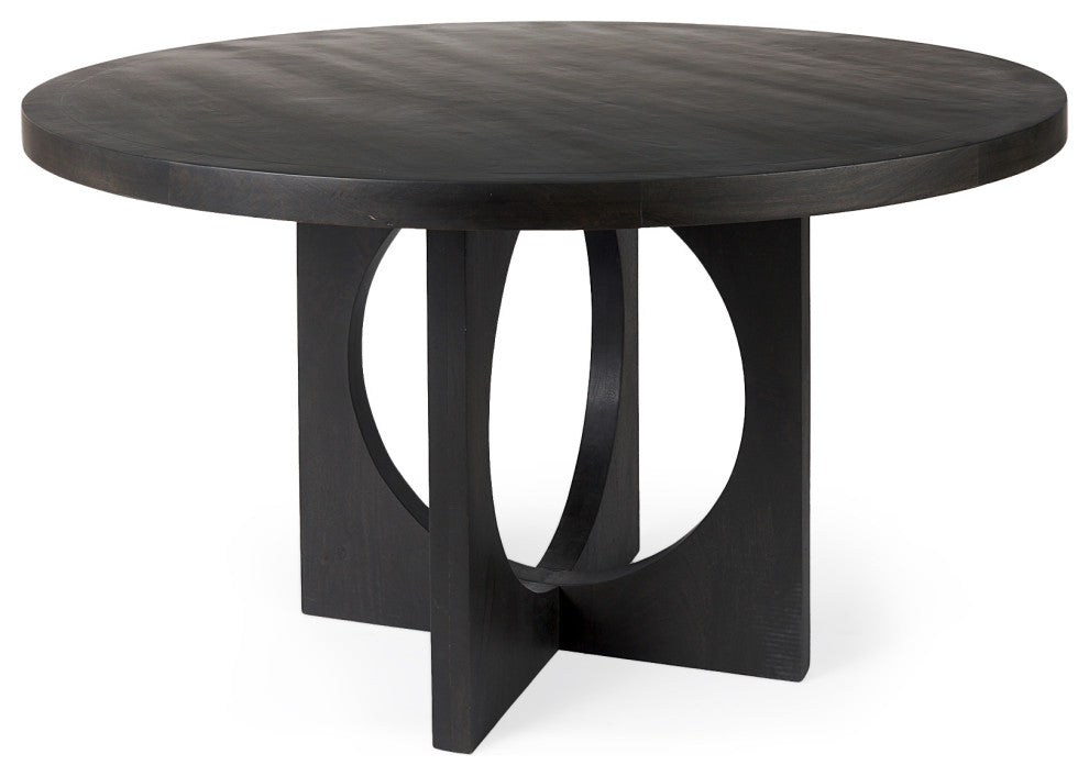 Liesl Dark Brown Solid Wood 54" Round  Dining Table, Black