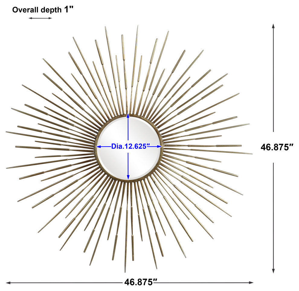 Uttermost Golden Iron and MDF Rays Starburst Mirror in Antique Gold