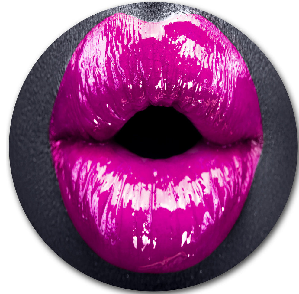 Purple Lip Makeup, Modern Portrait Disc Metal Artwork, 38"