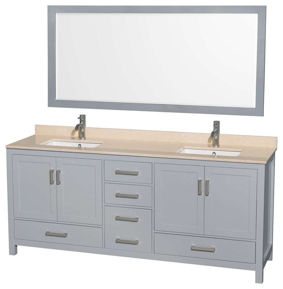 Wyndham WCS141480DGYIVUNSM70 80 inch Vanity in Gray with Ivory Marble and Square