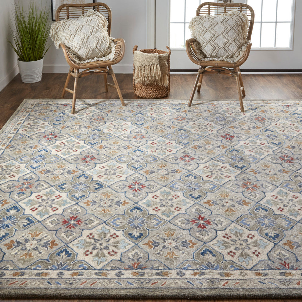 Weave & Wander Mattias Persian Fog Gray/Blue/Red Rug, 10' X 14'