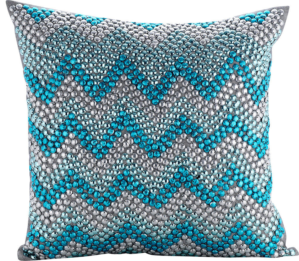 Blue Decorative Euro shams 26"x26" Art Silk PillowCase - Turquoise Run