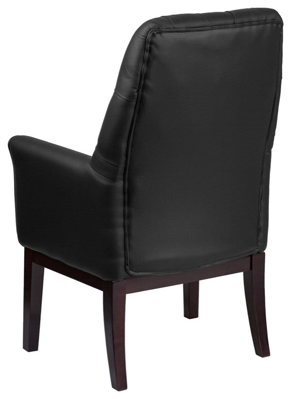 High Back Traditional Tufted Black Leather Side Reception Chair