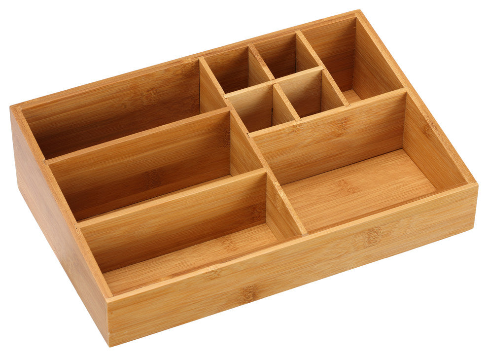 Emily Bamboo Desk and Makeup Organizer with 9 Compartments