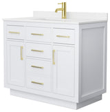 Beckett TK 42" White Single Vanity, White Quartz Top, 1-Hole, Gold Trim
