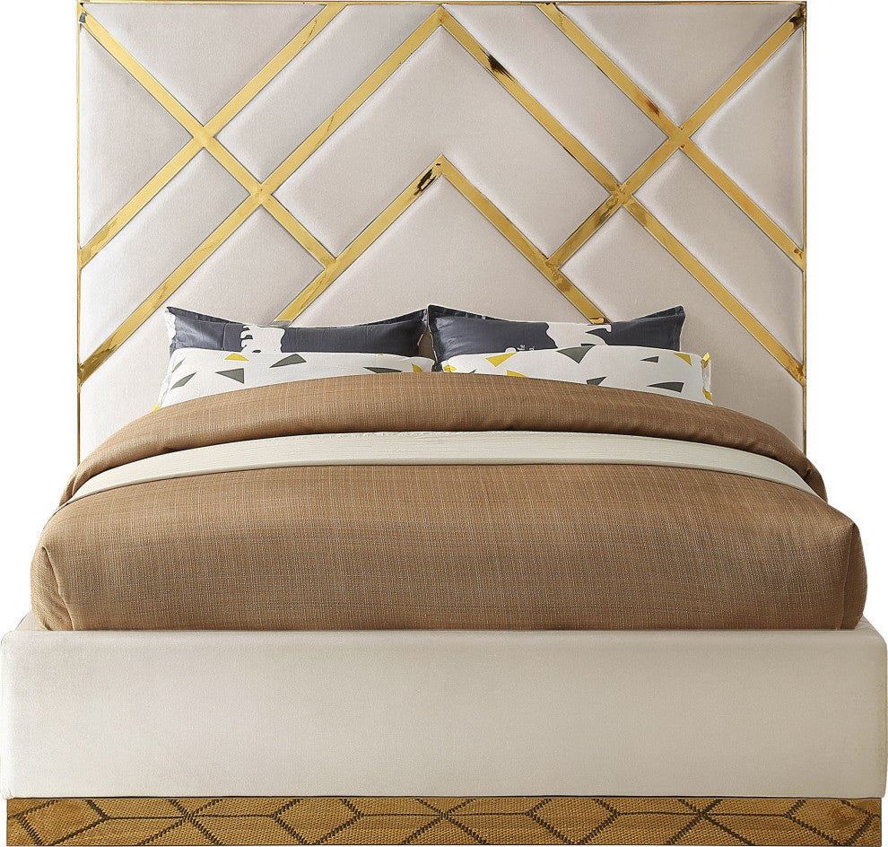 Vector Upholstered Bed, Cream, King, Velvet