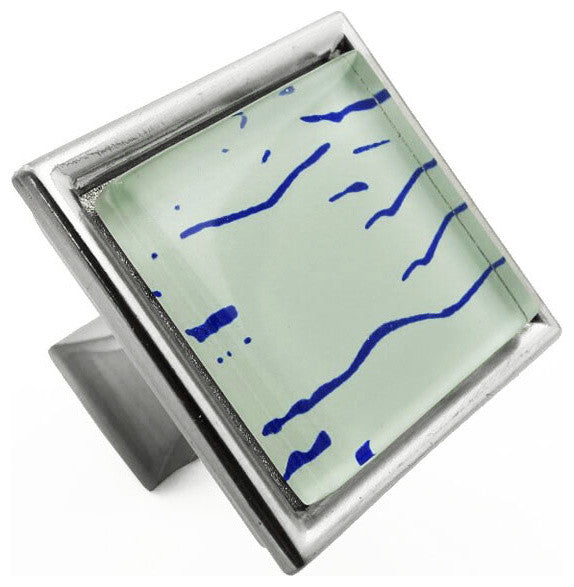 Hand Paint Abstract Blue Lines Crystal Glass Brushed Nickel Madison Classic Knob
