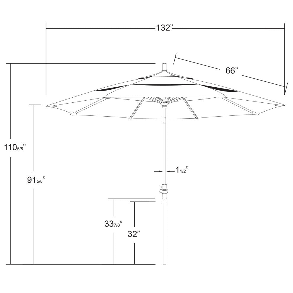 11' Grey Collar Tilt Crank Aluminum Umbrella, Sunbrella, Spectrum Indigo