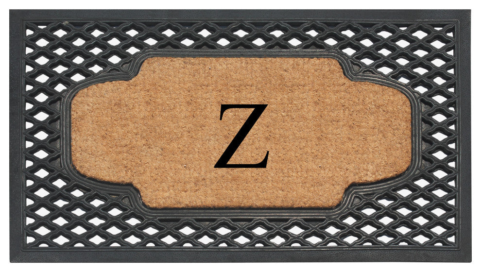 A1HC Mesh Border Rubber and Coir Monogrammed Doormat, 23"X38", Black, Z