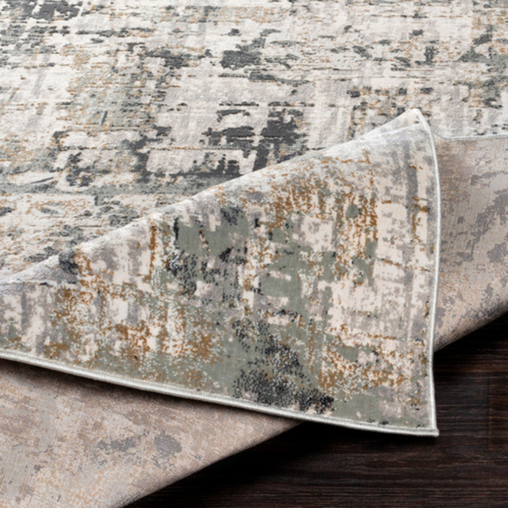 Surya Quatro QUA-2302 5'3"x7'3" Rug, Silver Gray/Medium Gray/Tan/White/Charcoal