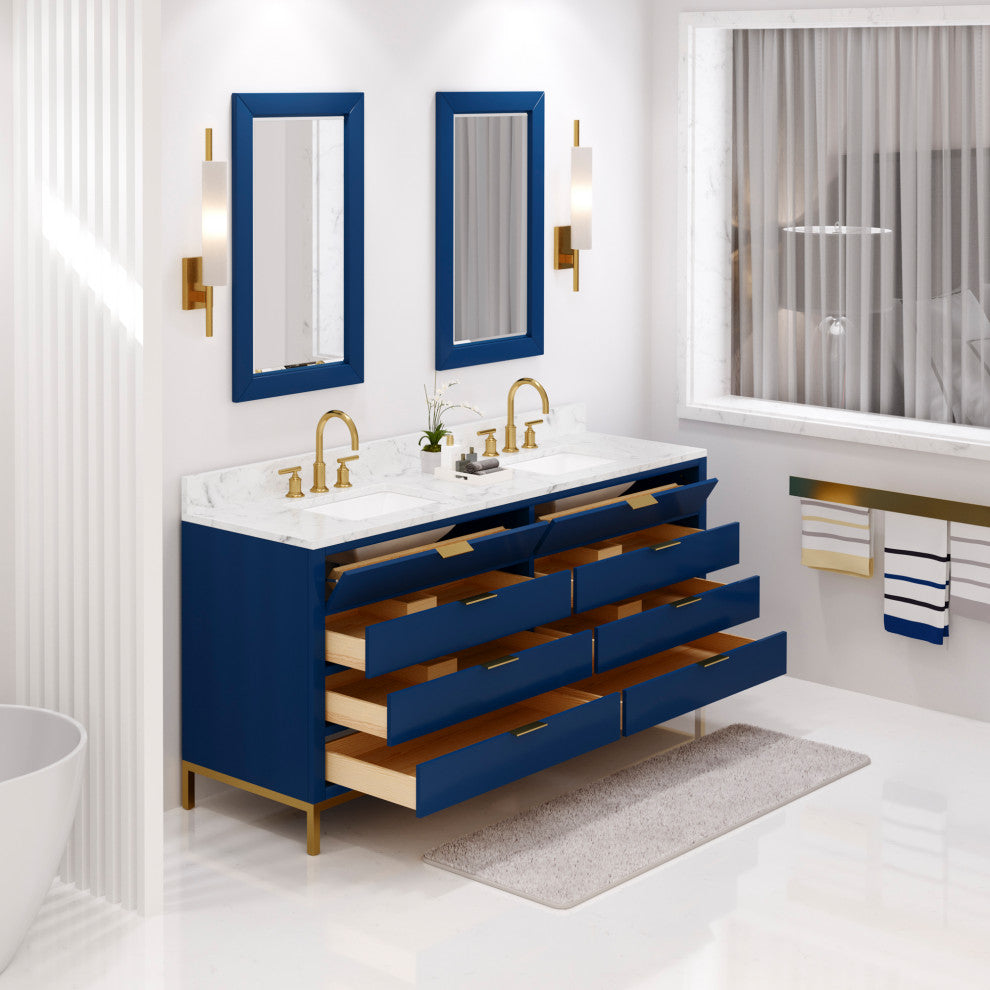 Bristol 72" Marble Countertop Vanity, Blue With Gooseneck Faucet
