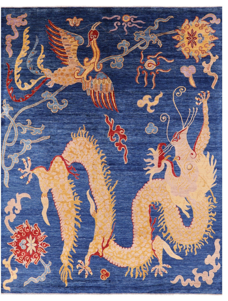 8' 11" X 11' 7" Dragon And Phoenix Design Hand-Knotted Wool Rug - Q12509