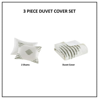 3 Piece Cotton Blend Chenille Duvet Cover Set