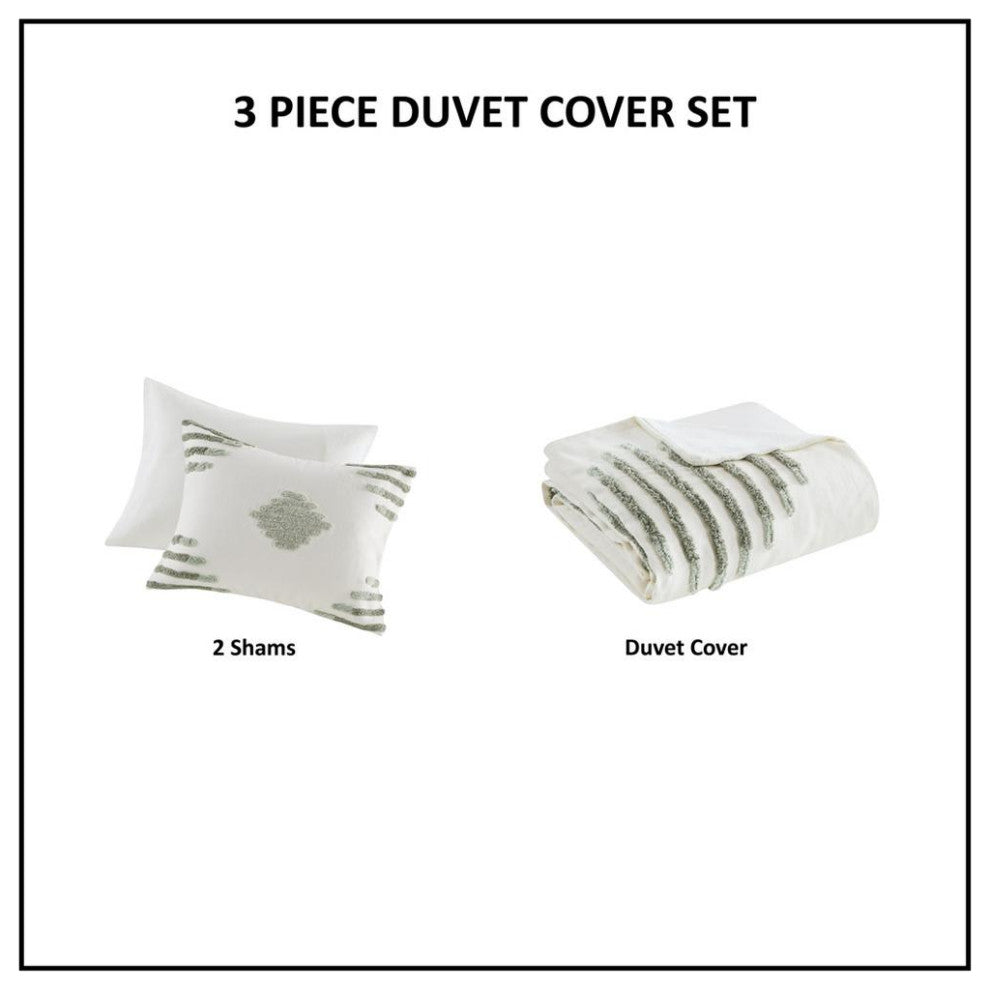 3 Piece Cotton Blend Chenille Duvet Cover Set