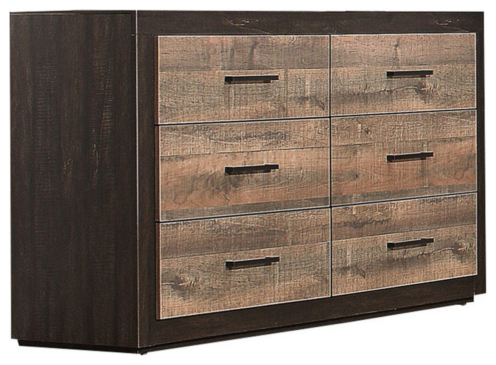Benzara BM219824 Contemporary Style Dresser With 6 Drawers, Light and Dark Brown