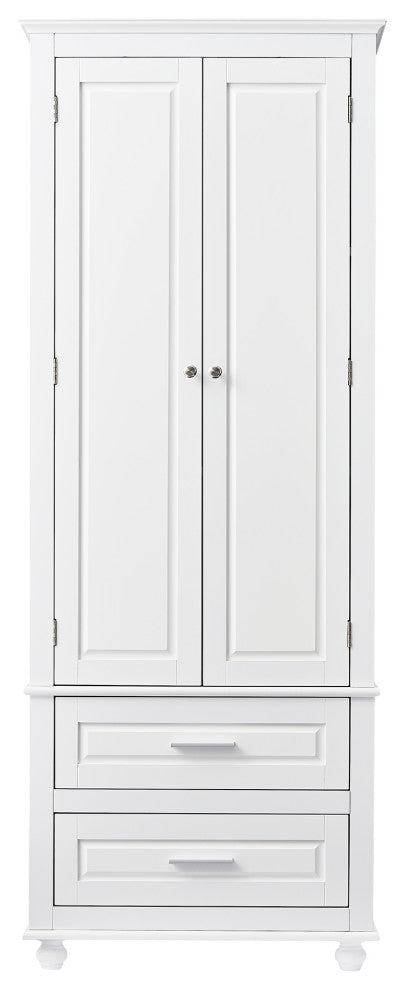 63" Tall Wood 2-door Bath Cabinet, White, Adjustable Shelf