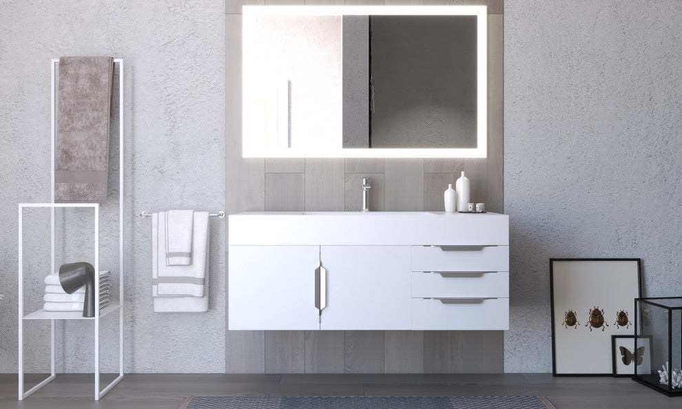CastelloUSA Amazon 48" Wall Mounted Vanity Set, White, White Top, Chrome Handles
