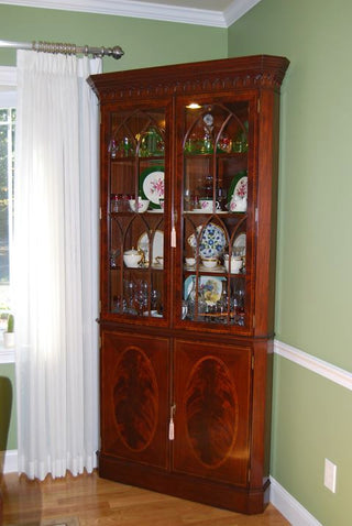 Traditional Mahogany Corner China Cabinet by Leighton Hall