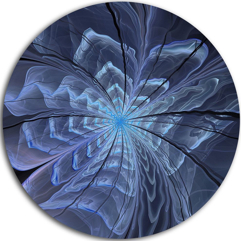 Symmetrical Blue Digital Fractal Flower, Floral Round Artwork, 11"