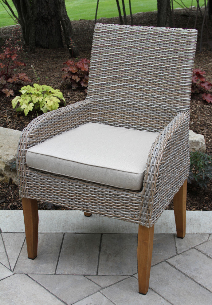 Teak and Ash Wicker Dining Armchairs With Sunbrella, Set of 2