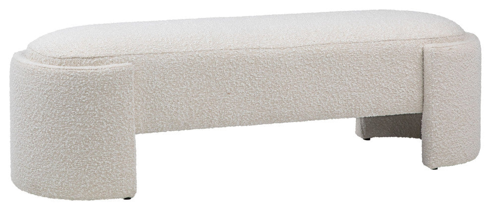 Shawn Boucle Round Bench With Round Half-Bezel Foot, Off-White