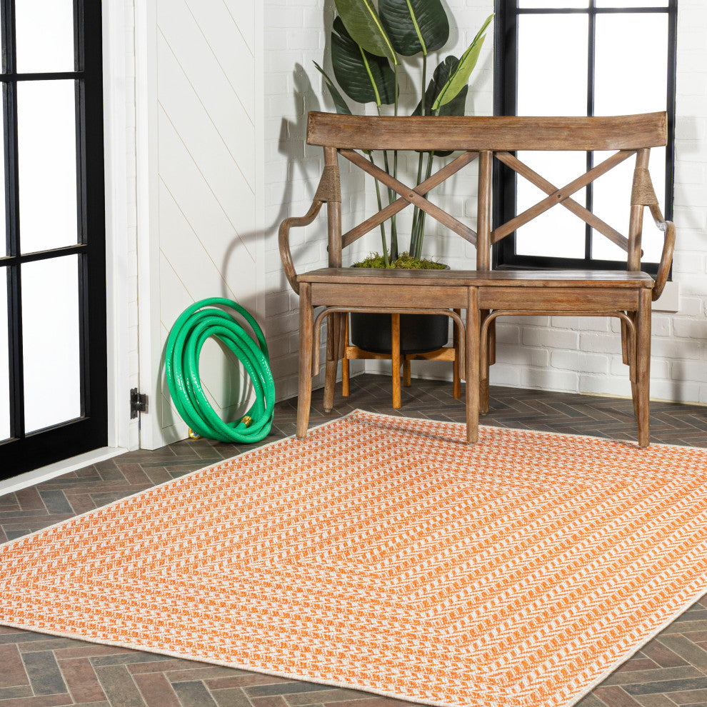 Chevron Modern Concentric Squares Indoor/Outdoor Area Rug, Orange/Cream, 3 X 5