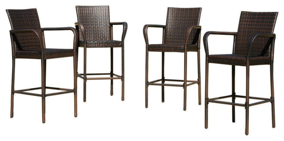 GDF Studio Stewart Outdoor Brown Wicker Bar Stool, Set of 4