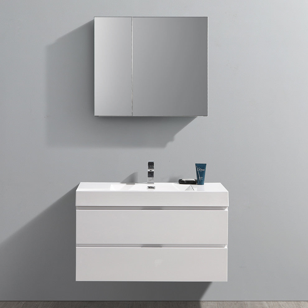 Fresca Valencia 40" Glossy White Wall Hung Bathroom Vanity, Medicine Cabinet