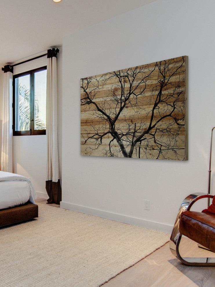 "Branching Out III" Painting Print on Natural Pine Wood, 18"x12"