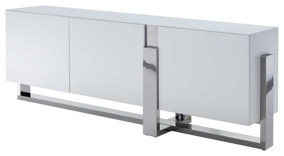 HomeRoots 91" X 18" X 32" White Glass Steel Buffet
