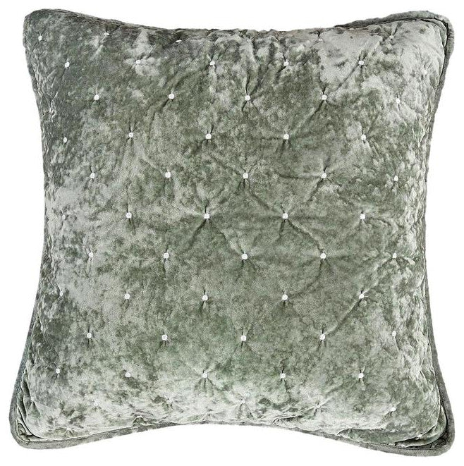 Velvet Dreams Light Green Plush Diamond Tufted Bedspread, 18x18, 2-Pack