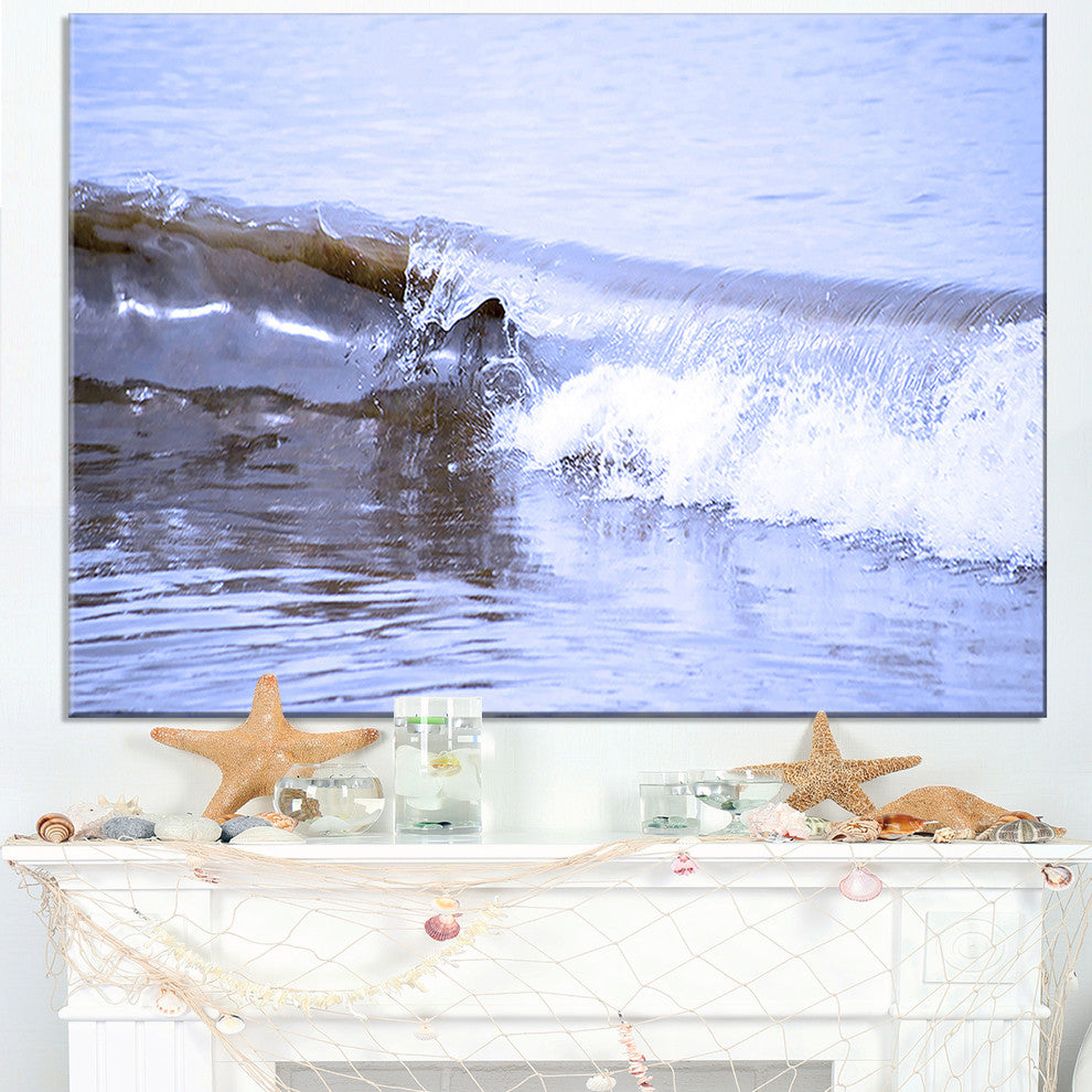 "Crisp Blue Waves Splashing Beach" Seascape Wall Art, 40"x20"