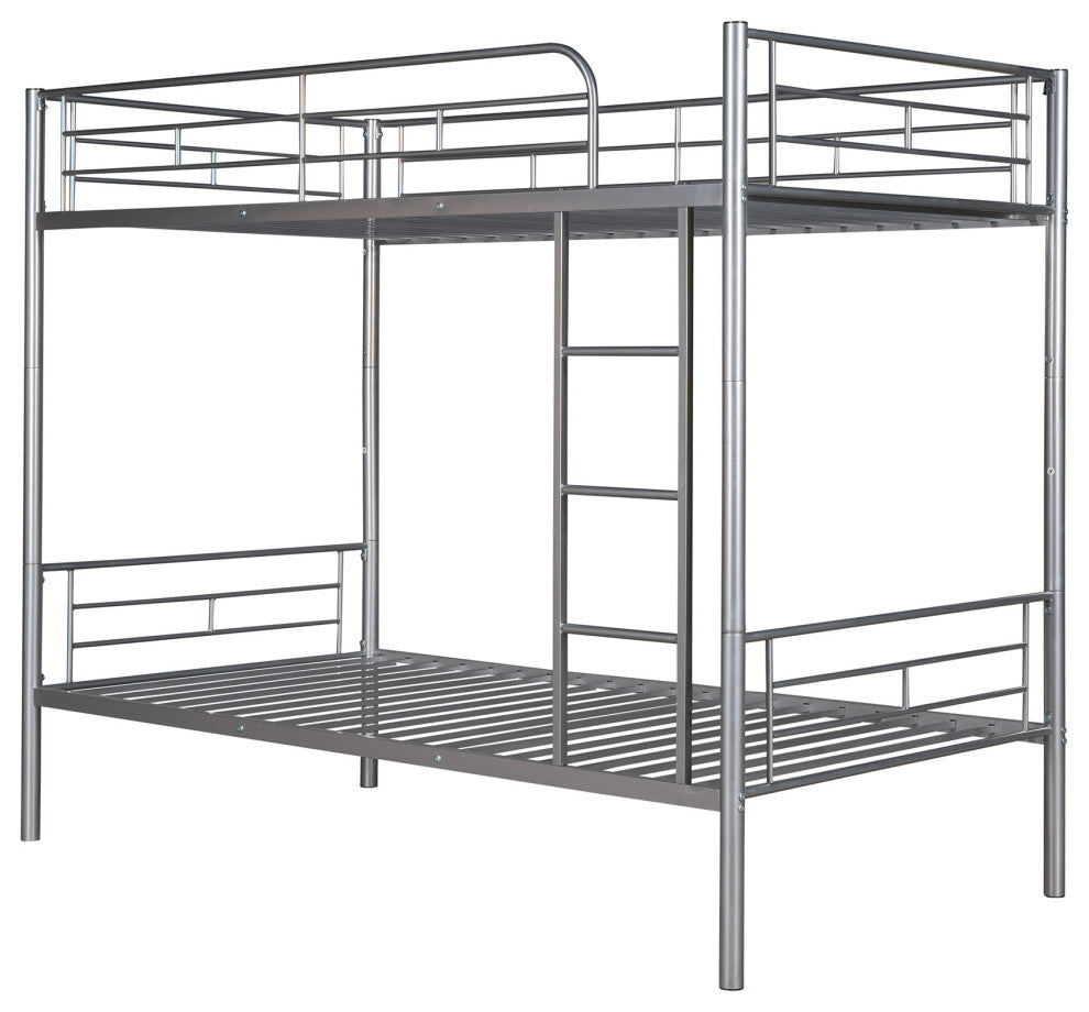 Gewnee Twin Over Twin Metal Bunk Bed with Ladder in Silver
