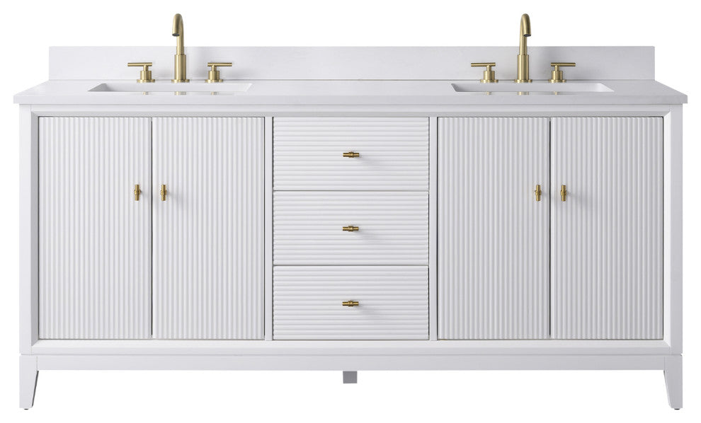 Vanity Art Bathroom Vanity with Engineered Marble Top and Sink, White, 72" (Double Sink), Golden Brushed