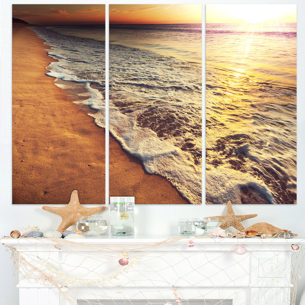 "Foaming Waves at Sea Sunset" Beach Metal Wall Art, 3 Panels, 36"x28"