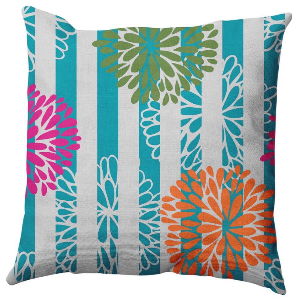 Flower Bursts Decorative Throw Pillow, Blue, 16"x16"